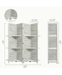 Homcom 4 Panel Privacy Screen, Room Divider with 3 Shelves