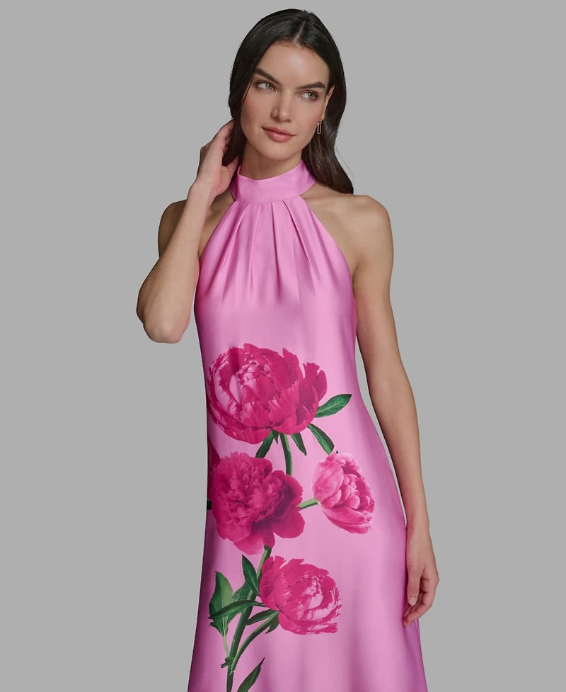Karl Lagerfeld Paris Women's Sleeveless Floral Peony Halter Neck Midi Dress