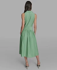 Karl Lagerfeld Paris Women's Stripe Shirting Button-Down Sleeveless Midi Shirtdress