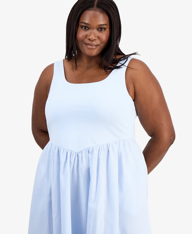 On 34th Trendy Plus V-Waist Mixed-Media Midi Dress, Macy's Exclusive
