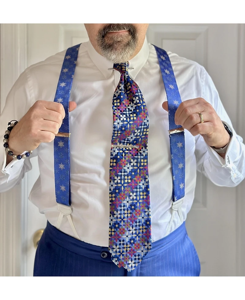 Trafalgar Men's Let It Snow Novelty Snowflake Silk Formal End Suspenders