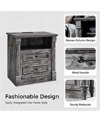 Yigii Farmhouse Nightstand with Charging Station and Storage