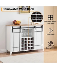 gaomon 47 Inch Wine Bar Cabinet with Sliding Barn Door Buffet Sideboard Cabinet with 16 Bottle Wine Rack