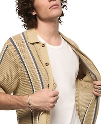Lucky Brand's Men's Stripe Button-Front Short-Sleeve Sweater