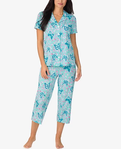 Cuddl Duds Women's Cropped Notch Collar Pajama Top and Pants, 2-Piece Set