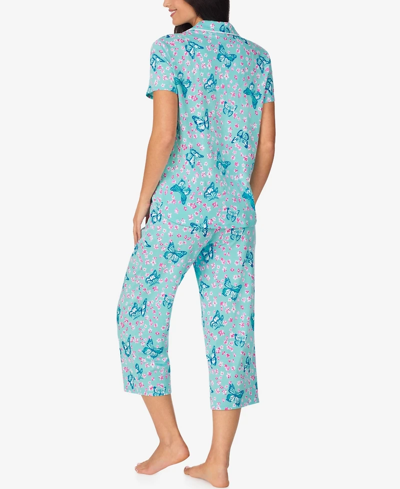 Cuddl Duds Women's Cropped Notch Collar Pajama Top and Pants, 2-Piece Set