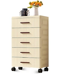 gaomon 5 Tiers Plastic Drawer Storage On Wheels, Storage Chest of Drawers Tall Dresser, Pull Out Storage Bins for Bedroom