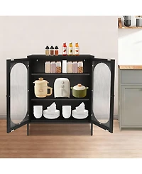 Yigii 3-Tier Glass Cabinet with Magnetic Doors for Kitchen & Living