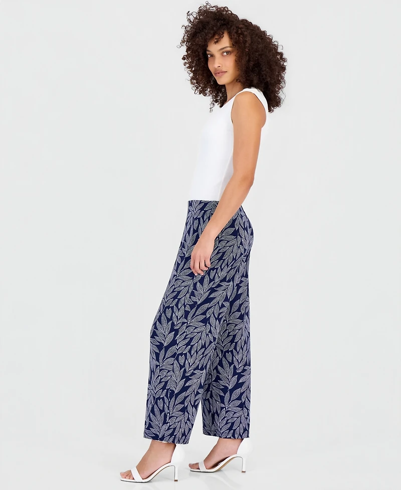 Anne Klein Essentials Petite Printed High Rise Pull-On Pants