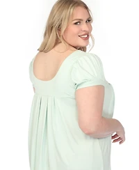 White Mark Plus Cap Sleeve Pleated Top