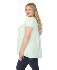 White Mark Plus Cap Sleeve Pleated Top