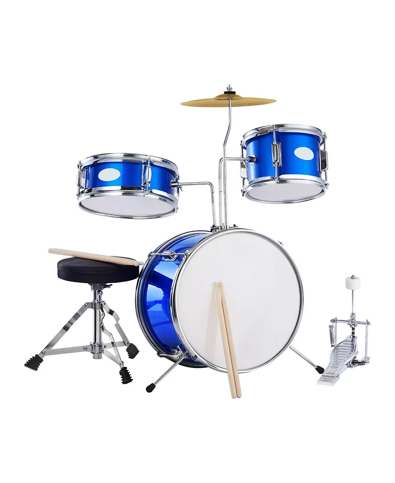 Sugift Kids Drum Set 3-Piece 14" Beginner Kit with Throne Pedal Sticks Blue