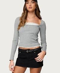 Edikted Women's Joana Layered Lacey Henley Top