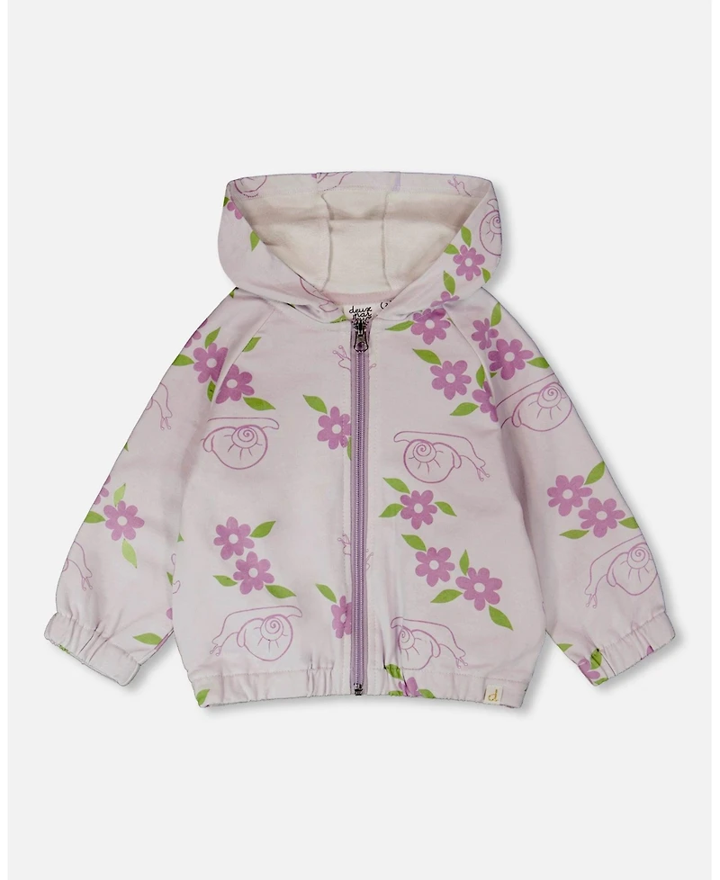 Draft - Deux par Baby Girls French Terry Hooded Cardigan Lilac Snails Print