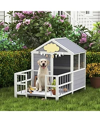 PawHut Dog House Outdoor, 61"L Wooden Dog Shelter with Porch