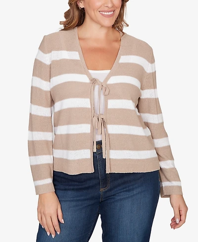 Ruby Rd. Plus Striped Tie Front Cardigan Sweater