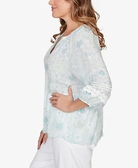 Ruby Rd. Plus Floral Silky Gauze Peasant Top