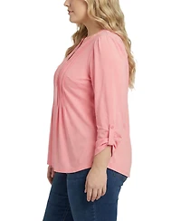 Ny Collection Plus Size Long Sleeve Pleat Front Roll Tab Top