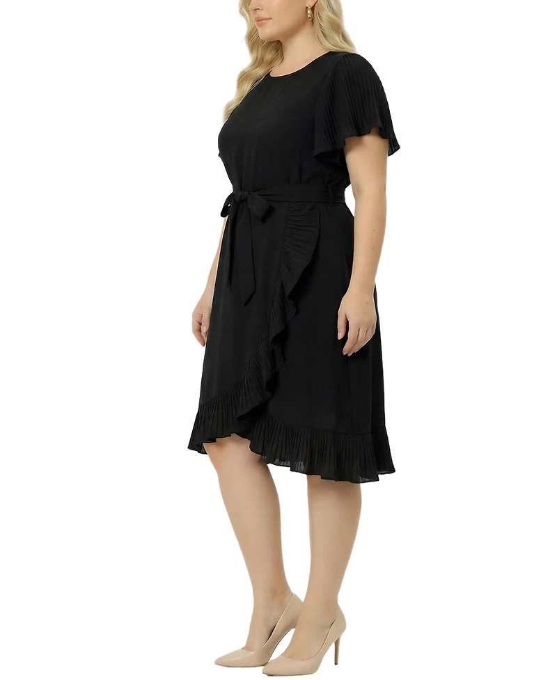 Ny Collection Plus Short Sleeve Pleated Ruffle Dress