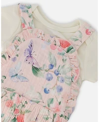 Deux par Baby Girls Cotton Jersey Onesie and Muslin Overall Set