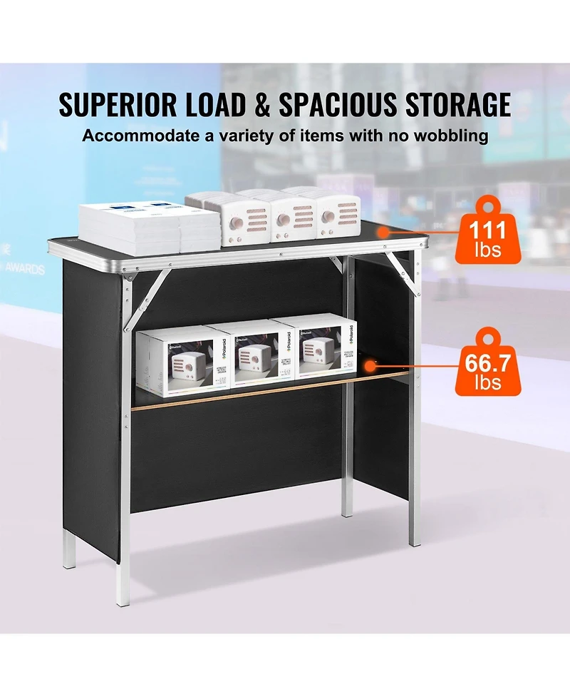 Mecale 38.39" x 15.16" x 34.25 Folding Portable Bar Table with Carrying Case, Storage Shelf and Skirt