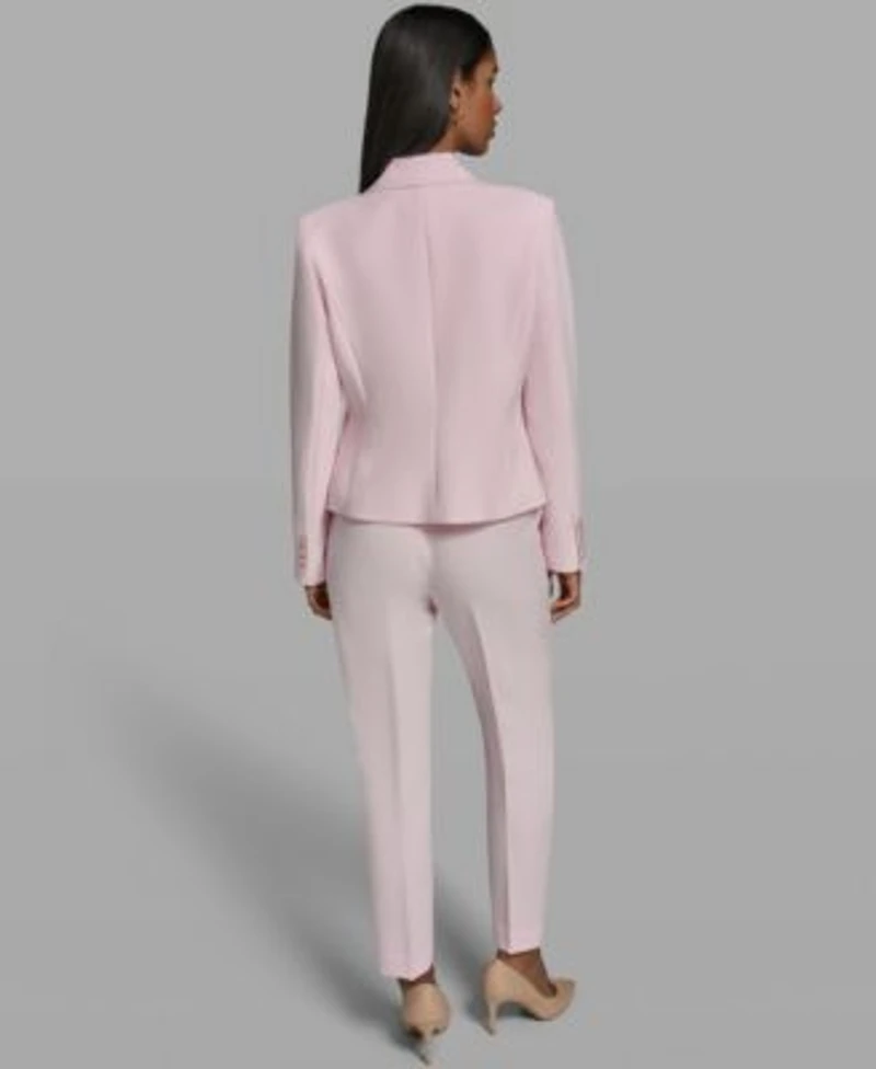 Karl Lagerfeld Paris Womens Collared Woven Blazer Crewneck Knit Top Woven Straight Pants