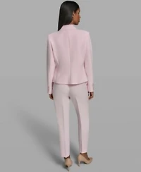 Karl Lagerfeld Paris Womens Collared Woven Blazer Crewneck Knit Top Woven Straight Pants