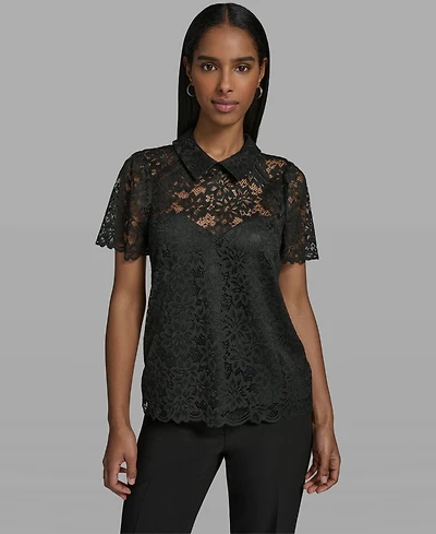 Karl Lagerfeld Paris Women's Short-Sleeve Woven Blouse