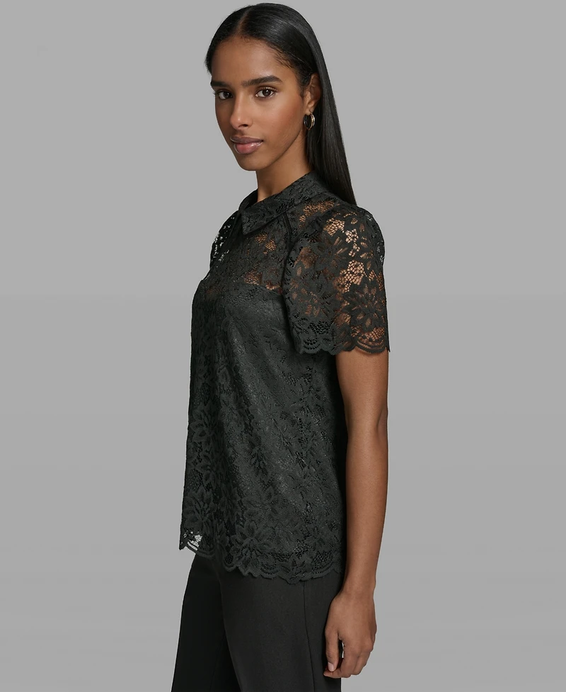Karl Lagerfeld Paris Women's Short-Sleeve Woven Blouse