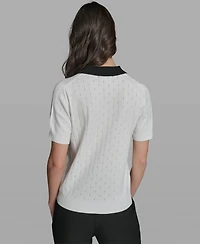 Karl Lagerfeld Paris Women's Collared Short-Sleeve Sweater