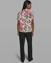 Karl Lagerfeld Paris Women's Short-Sleeve Collared Blouse