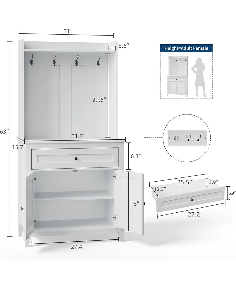 gaomon 63" Pantry Cabinet, Kitchen Storage with Charging Station, Coffee Bar Table with Drawer
