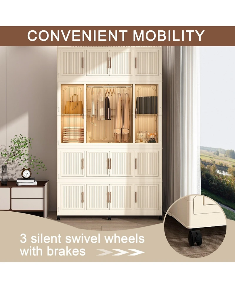 Boyel Living Portable Wardrobe Closet with Magnetic Doors, 4 Cubes, Hanging Rod & 10 Hangers