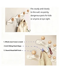 Yigii Heavy Duty Metal & Wood Coat Hooks Wall Mount, 6-Tri Hooks, Adhesive & Screw In-2pack