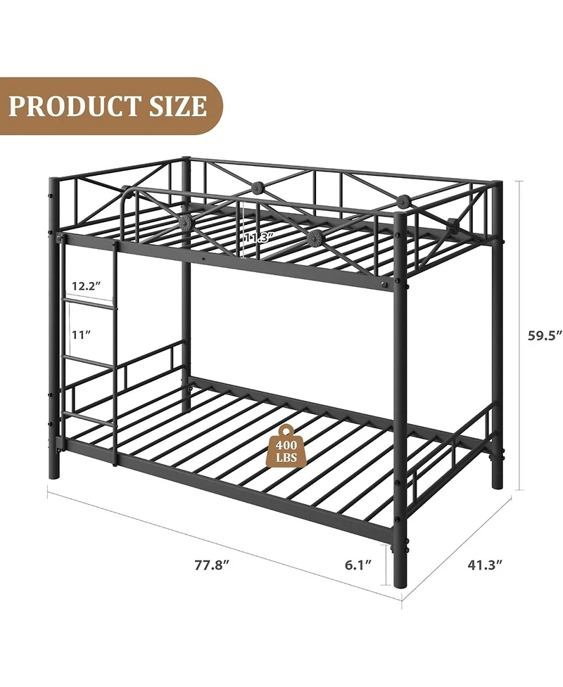 gaomon Metal Bunk Bed Twin Over Twin, Industrial Bunkbeds Heavy Duty with Safety Guard Rails and Space-Saving Design, Steel