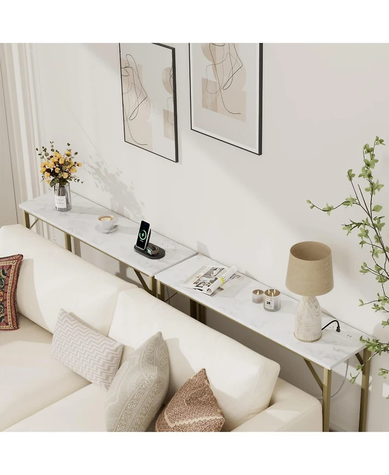 gaomon Console Table with Outlet & Usb Ports, Narrow Sofa Table, Industrial Entryway Table with Charging Station