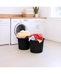 Homz 17 Gal Plastic Open Storage Round Utility Tub with Handles, Black (2 Pack)