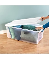 Sterilite 106 Qt Clear Plastic Stackable Storage Bin w/ White Latch Lid, 12 Pack