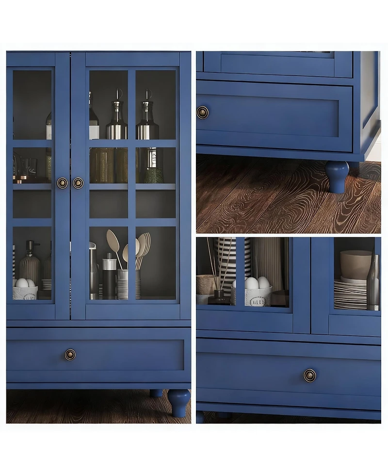 Yigii 36" Kitchen Sideboard Cabinet with Glass Doors and Drawer