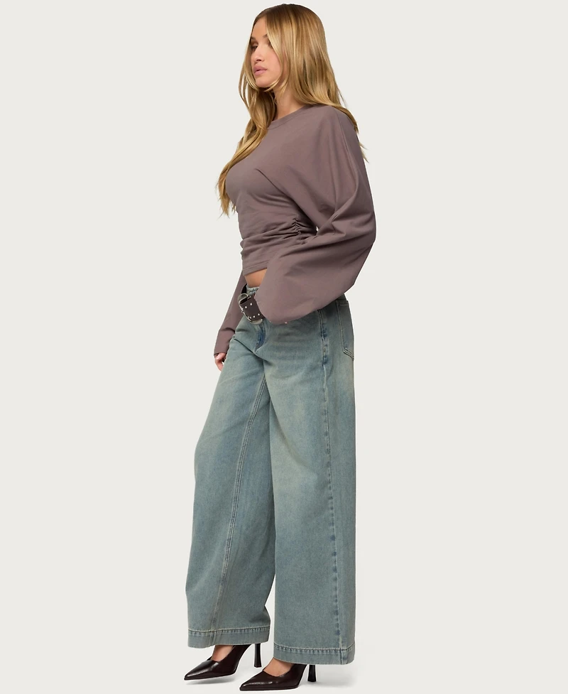 Edikted Women's Saffie No Waistaband Low Rise Baggy Jeans