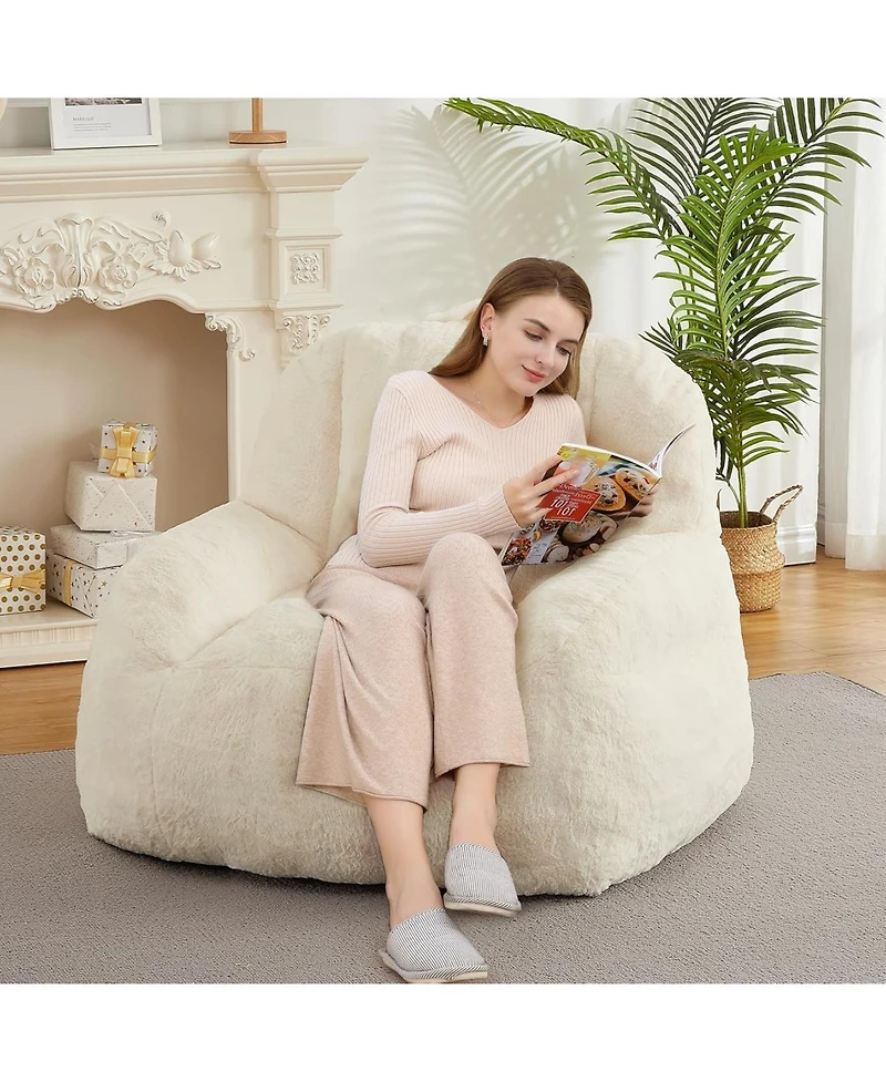 gaomon Giant Bean Bag Chair, Faux Fur Stuffed Bean Bag Couch with Filler, Bean Bag Chair for Adults, Big Lazy Sofa Floor Sofa with Handle