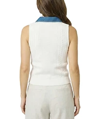 Central Park West Women's Serena Mixed Stitch Denim Collar Shell