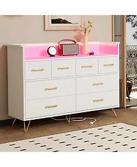 gaomon 8 Drawer Dresser with Charging Station and Rgb Lights, Wide Bedroom Chest with Outlets and Usb