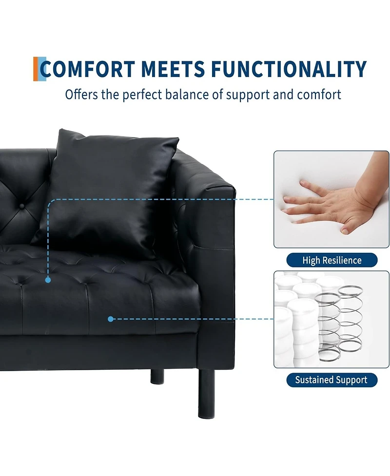 gaomon 78" Leather Couch, Handmade Button Tufted 3 Seater Chesterfield Sofa with Deep Seat and 2 Pillows for Living Room or Apartment