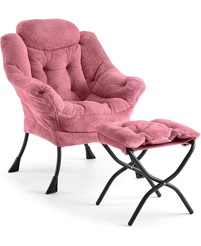 gaomon Lazy Chair with Ottoman, Lounge Accent Armchair with Folding Footrest and Side Pocket for Living Room or Bedroom