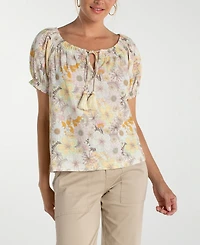 Liverpool Los Angeles Women's Short-Sleeve Tie Neck Woven Blouse