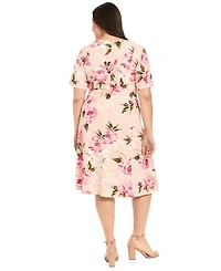 London Times Plus Short-Sleeve Printed Midi Dress