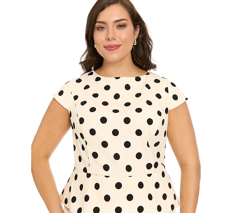 London Times Plus Boat Neck Peplum Sheath Dress