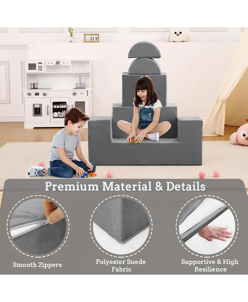 Gaomon Modular Kids Couch Sofa for Toddlers and Kid's Foam Play Couch Convertible Soft Kids Sofa Set with Detachable Cushions