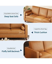 Gaomon 86" Leather Sofa for Living Room, Mid-Century Modern Couch with Deep Seats, Brown Faux , 3 Seat Sofa with Removable Cover for Apartment